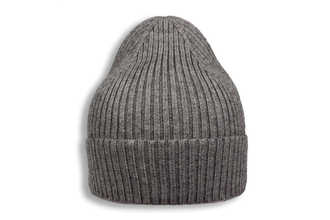 Шапка молодежная Apex РОЙ ДЛИННЫЙ в рубчик с отворотом кашемировая утепленная флисом one size Серый (282065) - фото 1