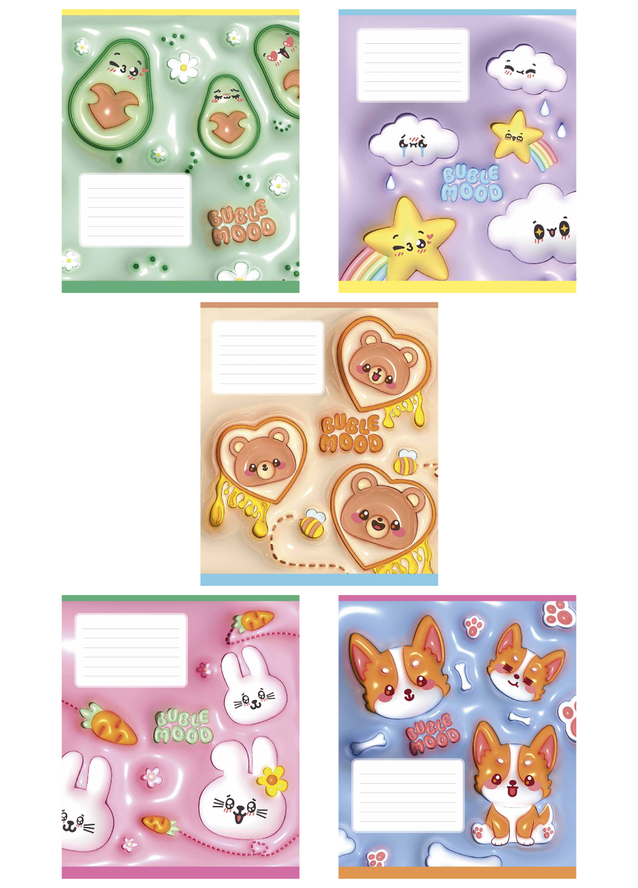 Тетради ученические Школьник Buble mood в косу линию 12 л. 5 шт. (3544 4820006473204)