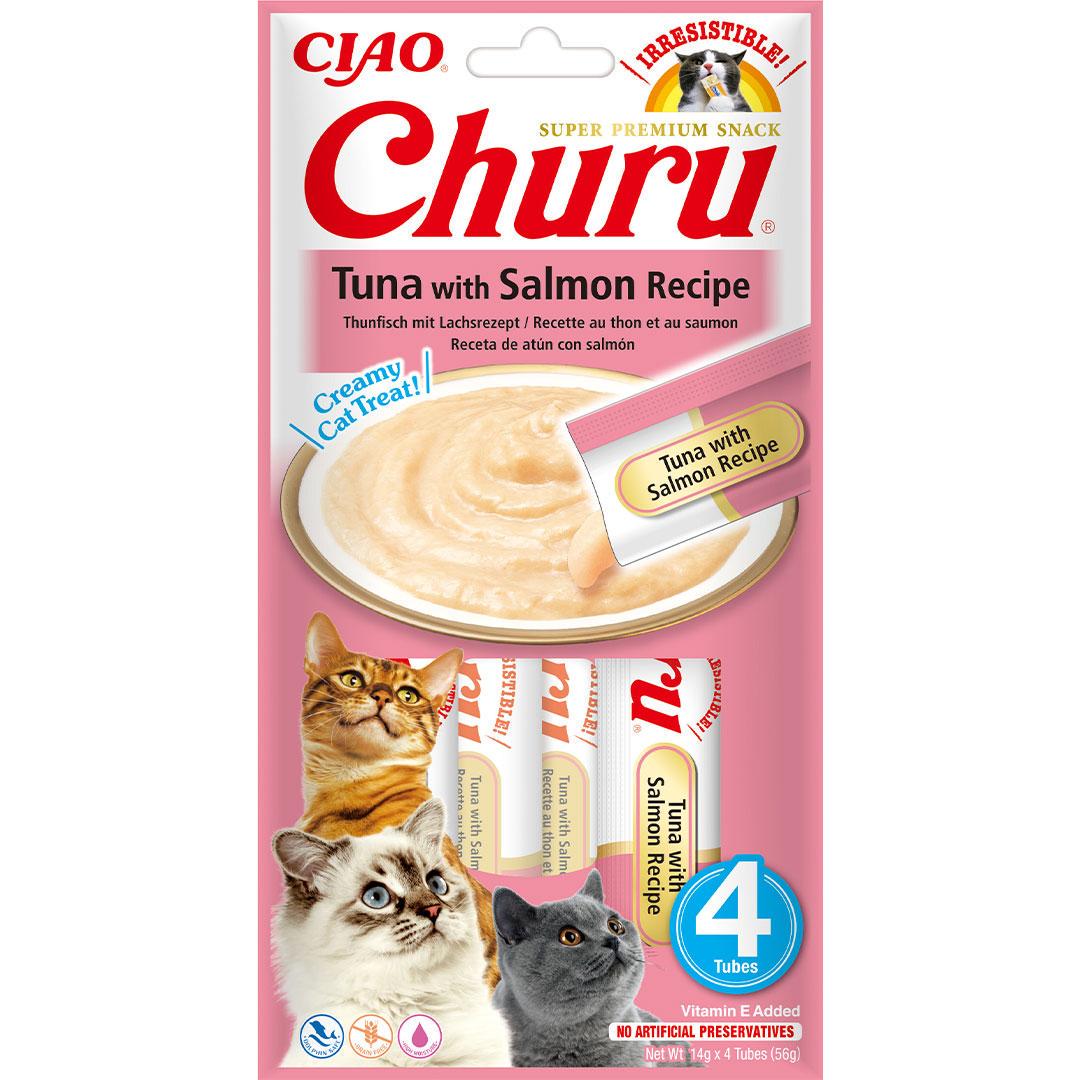 Лакомство для кошек Inaba Churu Сливочный мусс в стиках с тунцем и лососем 4 шт./уп. (1927477843)