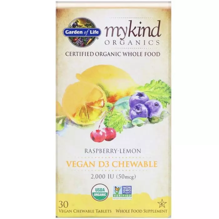 Вітамін D3 2000 МО MyKind Organics Garden Of Life малиново-лимонний смак 30 жувальних веганських таблеток (GOL11861)