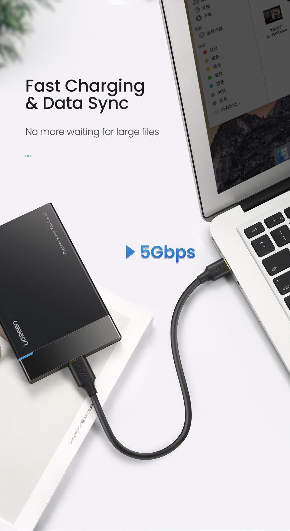 Кабель для жестких дисков UGREEN USB 3.0-Micro USB Type-B 5 Гбит/с USB 3.0 A на Micro-B 1 м Черный (10841) - фото 5