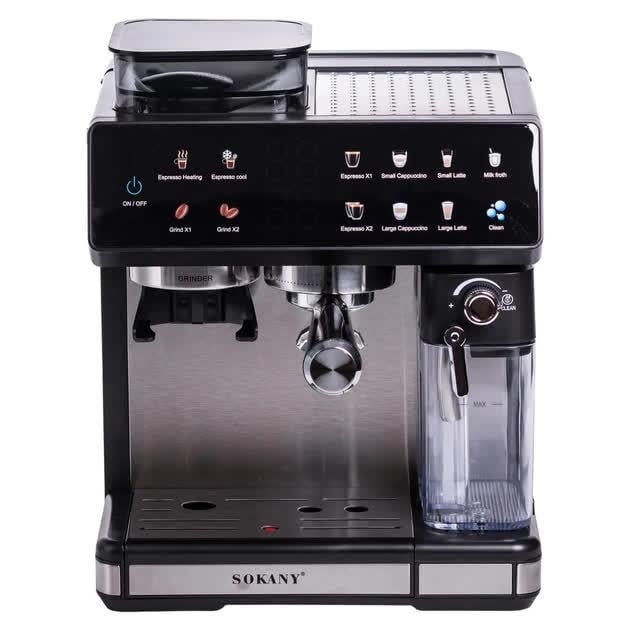 Кофеварка рожковая Sokany 4в1 SK-04032 с кофемолкой 2,6 л 1800 Вт (28222765)