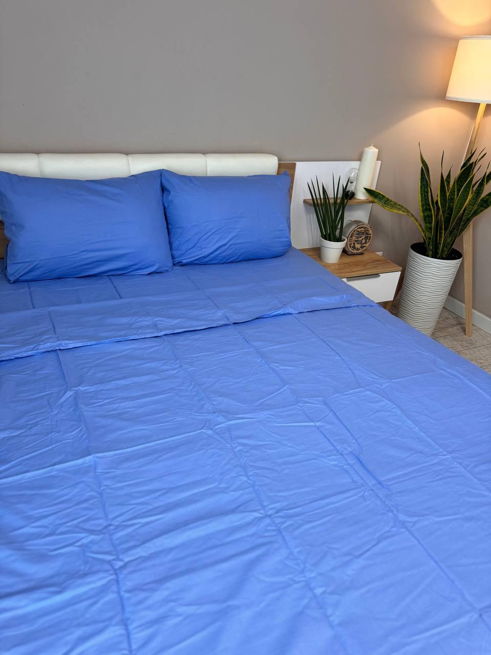 Постільна білизна сатин євро 200х220 см наволочки 70х70 см 2 шт. Синій (Д-Al-satin-002-03)