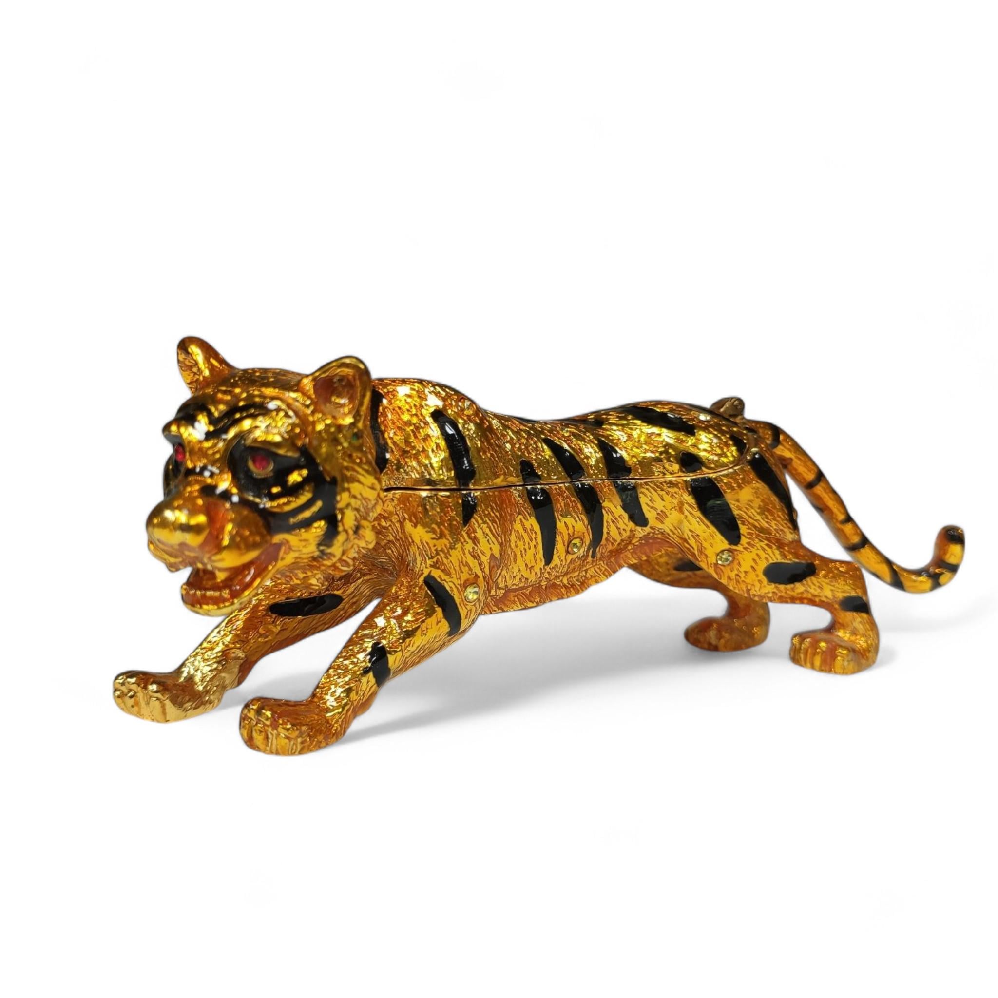 Шкатулка для украшений металлическая Тигр с декоративными стразами Gold (B_2713Gold)