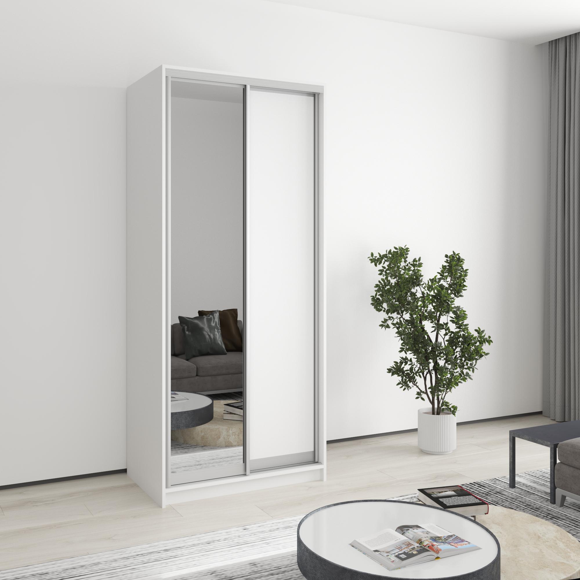 Шкаф-купе двухдверный MebelStar Стандарт AL ДСП/зеркало 90x45x210 см Аляска белый (MBS-2350)