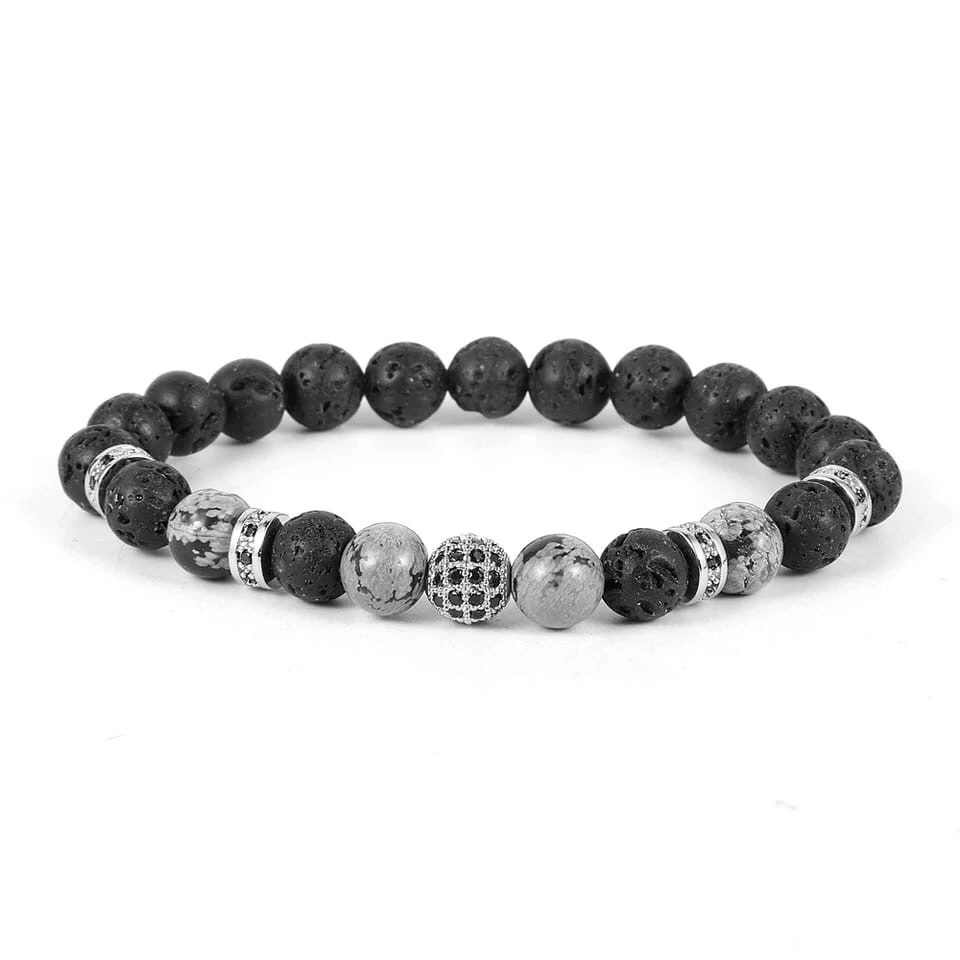 Браслет з лавового каменю та обсидіану з кулею та дисками р. 17 (90109) Браслет з лавового каменю та обсидіану з кулею та дисками р. 17 (90109)