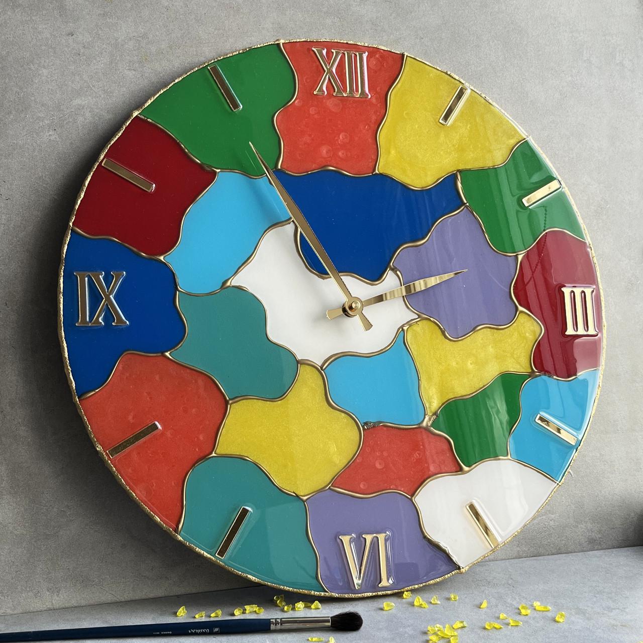 Часы настенные круглые из эпоксидной смолы Мозаика 70x70 см