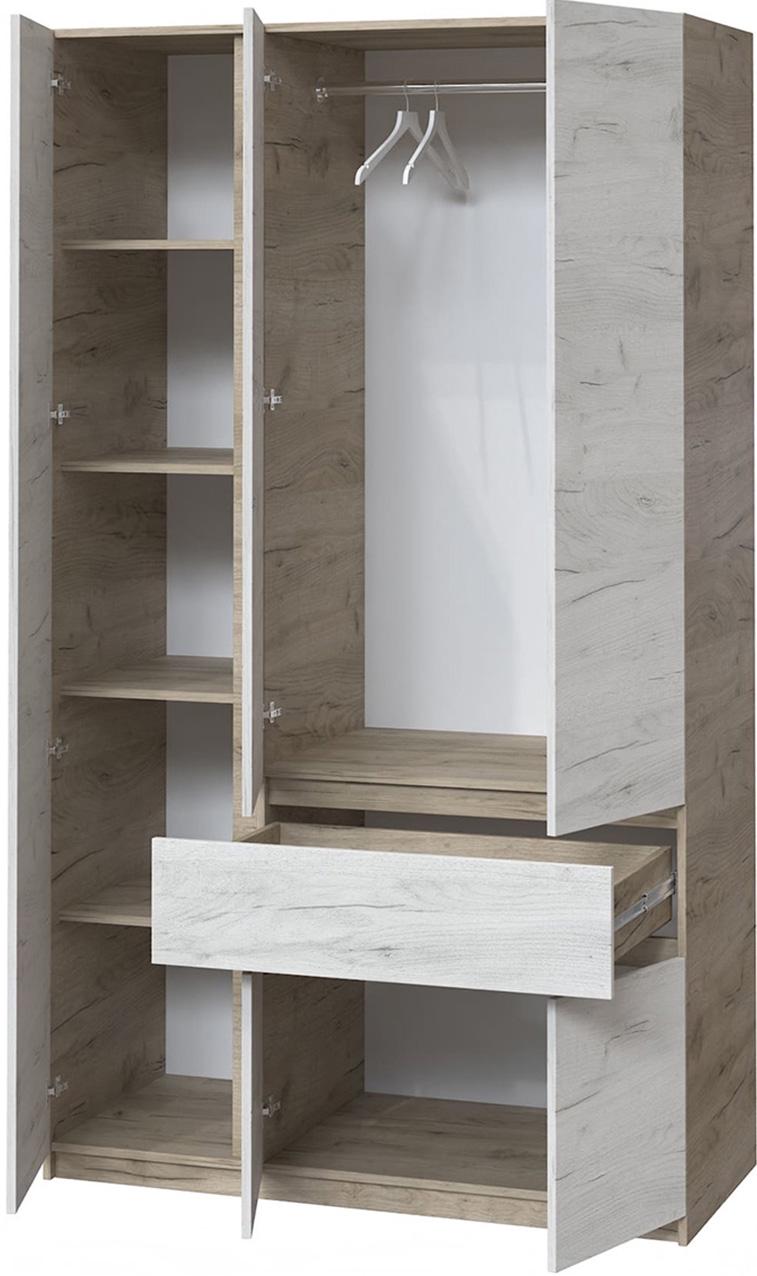Шкаф для одежды без ручек с полками и ящиком из ЛДСП 1221х2000х520 мм Дуб крафт серый/Дуб крафт белый (20482) - фото 2