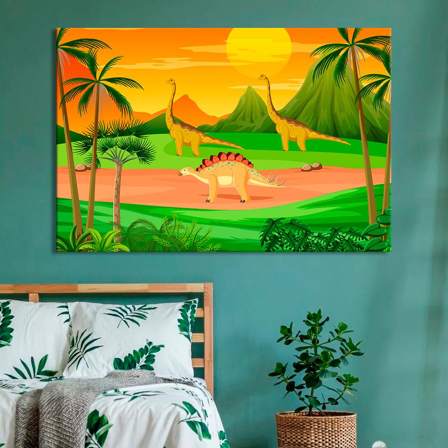 Картина в дитячу кімнату Доісторичні динозаври 120x80 см (A1390-1)