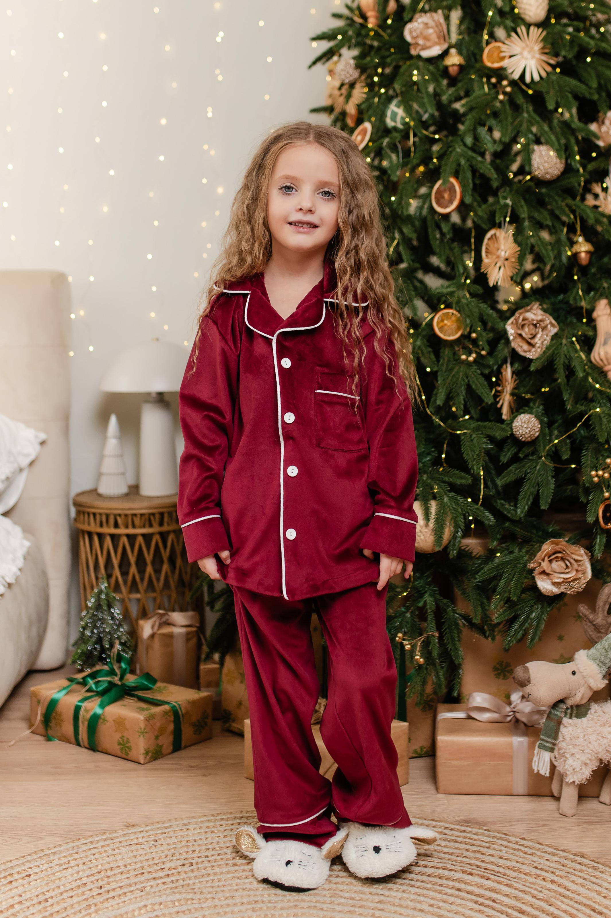 Пижама детская велюровая Tair 859 теплая 164 см Бордовый (23033704)