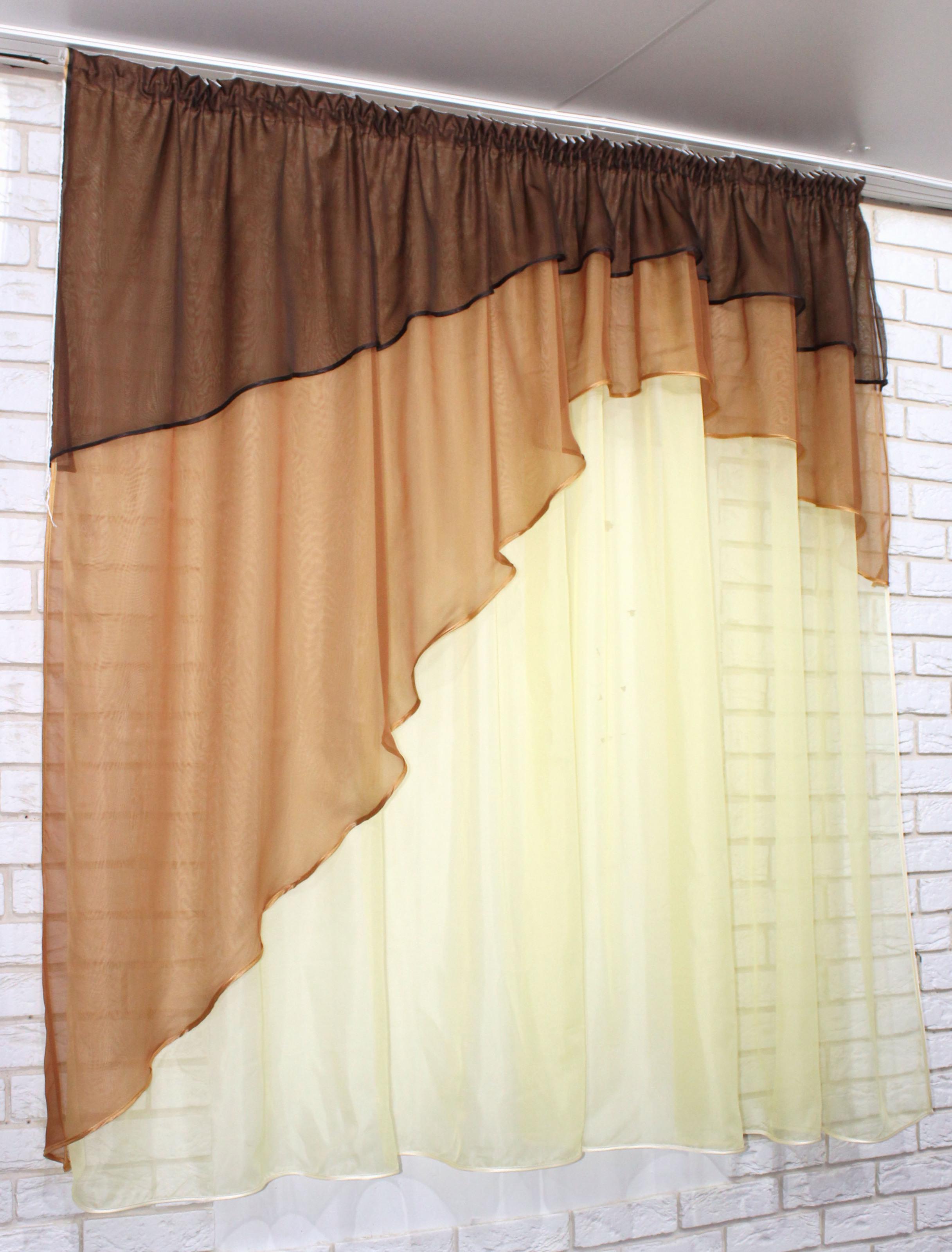 Фіранка кухонна VR-Textil № 031к з ламбрекеном 280х170 см Коричневий/Жовтий (50-361) - фото 3 Фіранка кухонна VR-Textil № 031к з ламбрекеном 280х170 см Коричневий/Жовтий (50-361) - фото 3