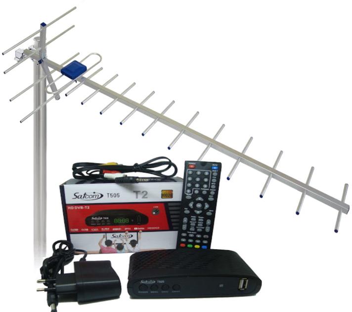 Тюнер SatCom T505 T2 Internet с фунциями медиаплеера и IPTV/WebTV/антенна внешняя Дальнобой 75 км