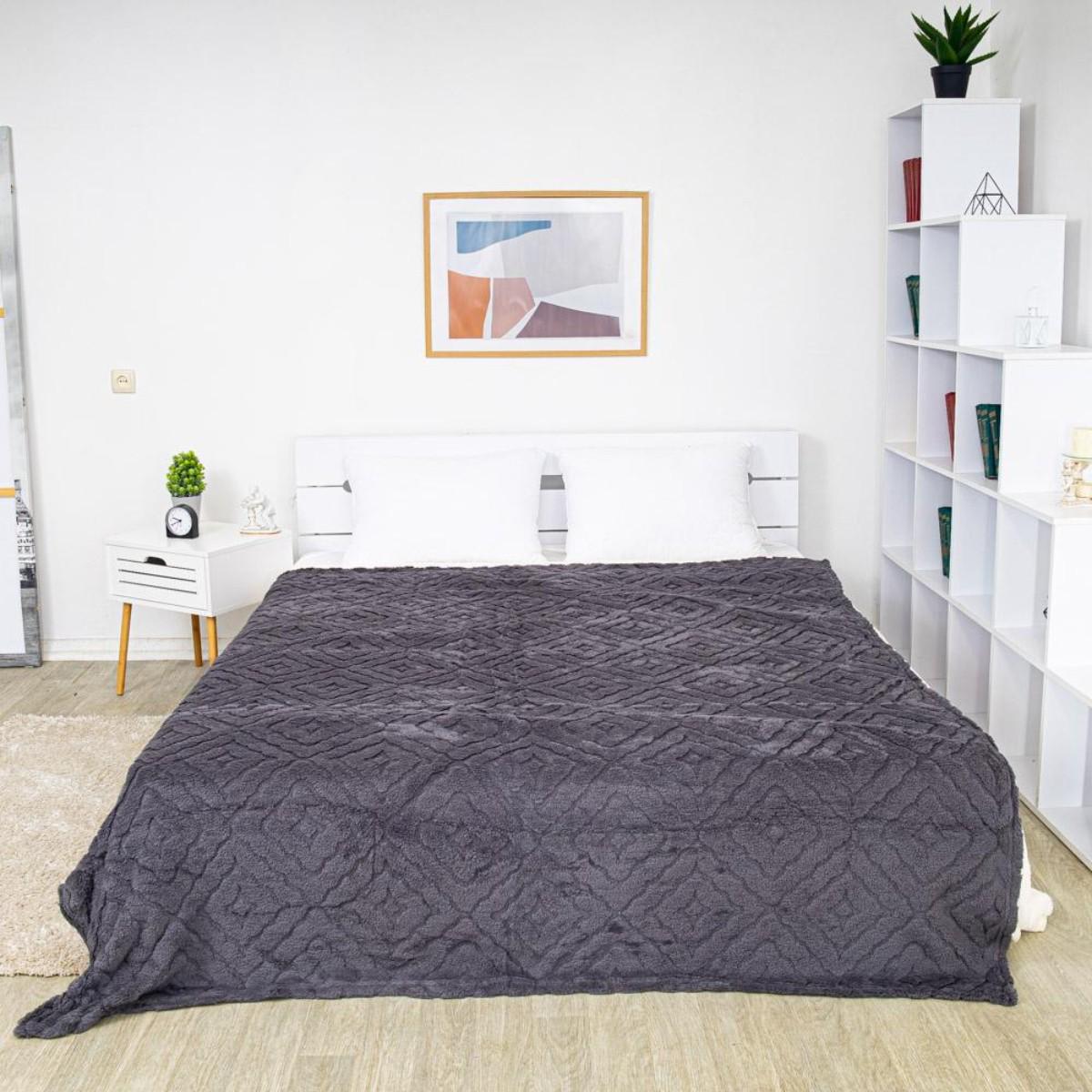 Плед пушистый Koloco Ромбик евро 220х240 см Темно-серый (39717) Плед пушистый Koloco Ромбик евро 220х240 см Темно-серый (39717)