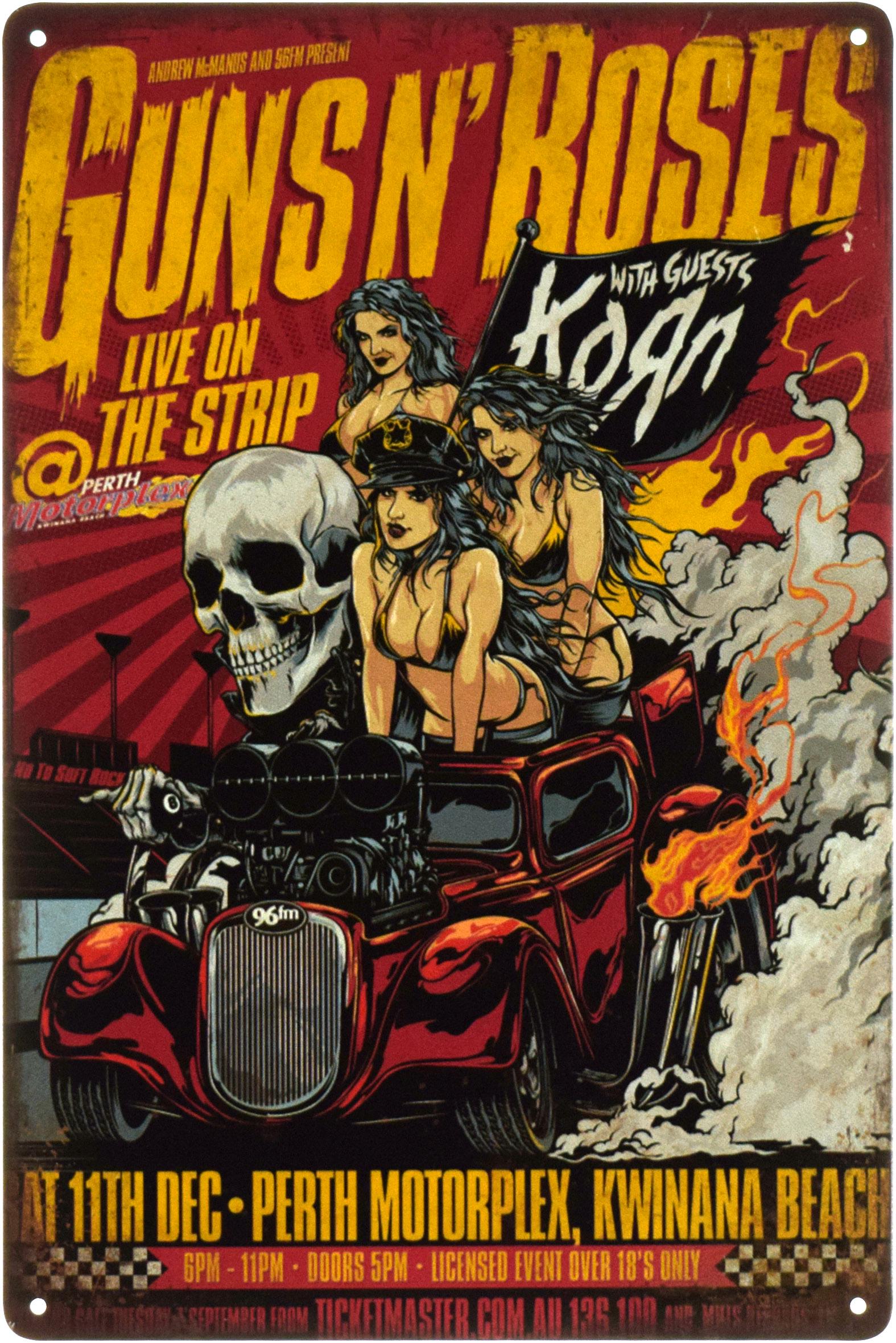 Металлическая табличка Guns N’ Roses with guests Korn 20x30 см