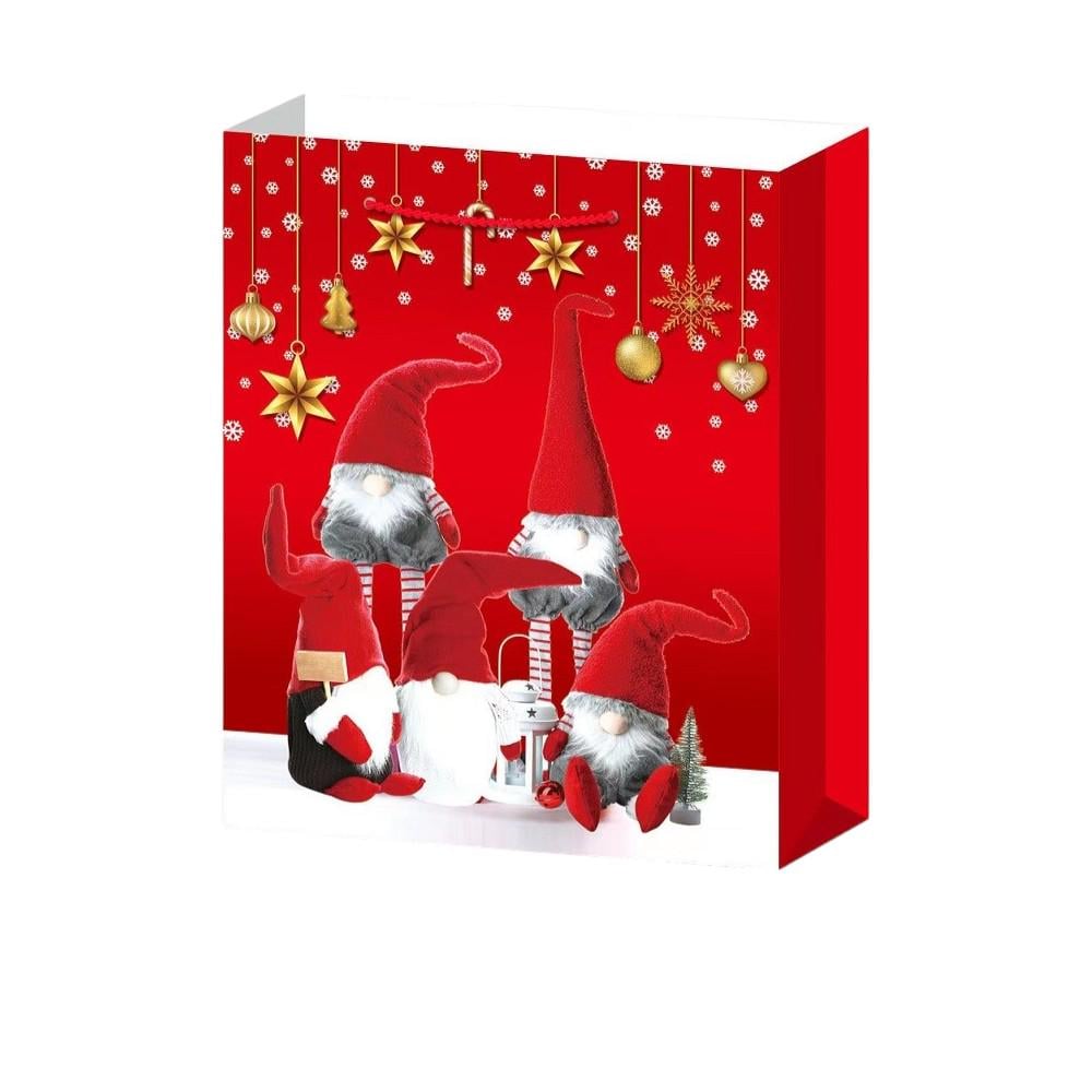 Подарочный пакет новогодний Stenson Gnome 3D R96601-L 31х40х12 см Красный (23941046)