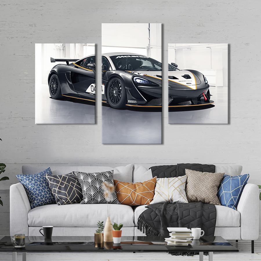 Картина на холсте триптих Авто McLaren 570S GT4 в роскошном чёрном цвете 96x60 см (1353-32)