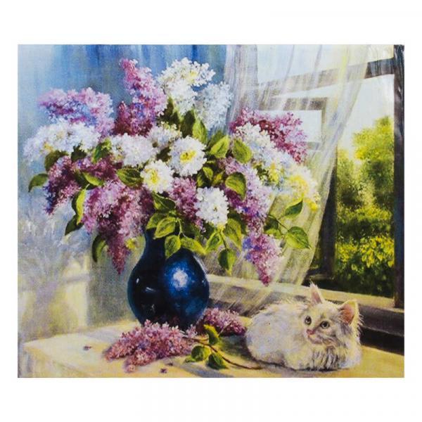 Алмазна мозаїка TK Group Букет бузку біля вікна 40x30 см з рамкою в коробці 41x3x31 см (GB70509-mt)