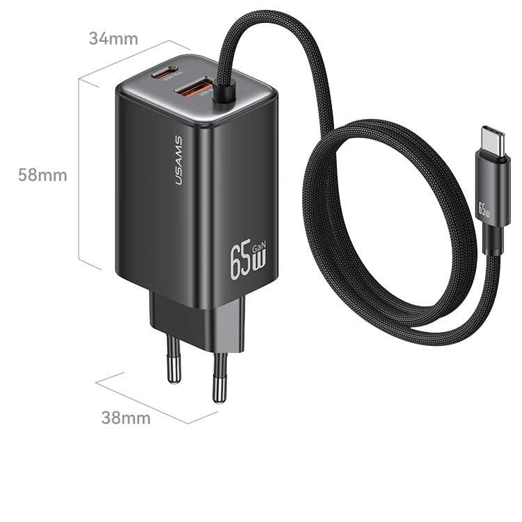 Зарядний пристрій мережевий Usams GaN 65W ACC 3-port Fast Charger With Type-C Cable Black (CC266) - фото 8 Зарядний пристрій мережевий Usams GaN 65W ACC 3-port Fast Charger With Type-C Cable Black (CC266) - фото 8