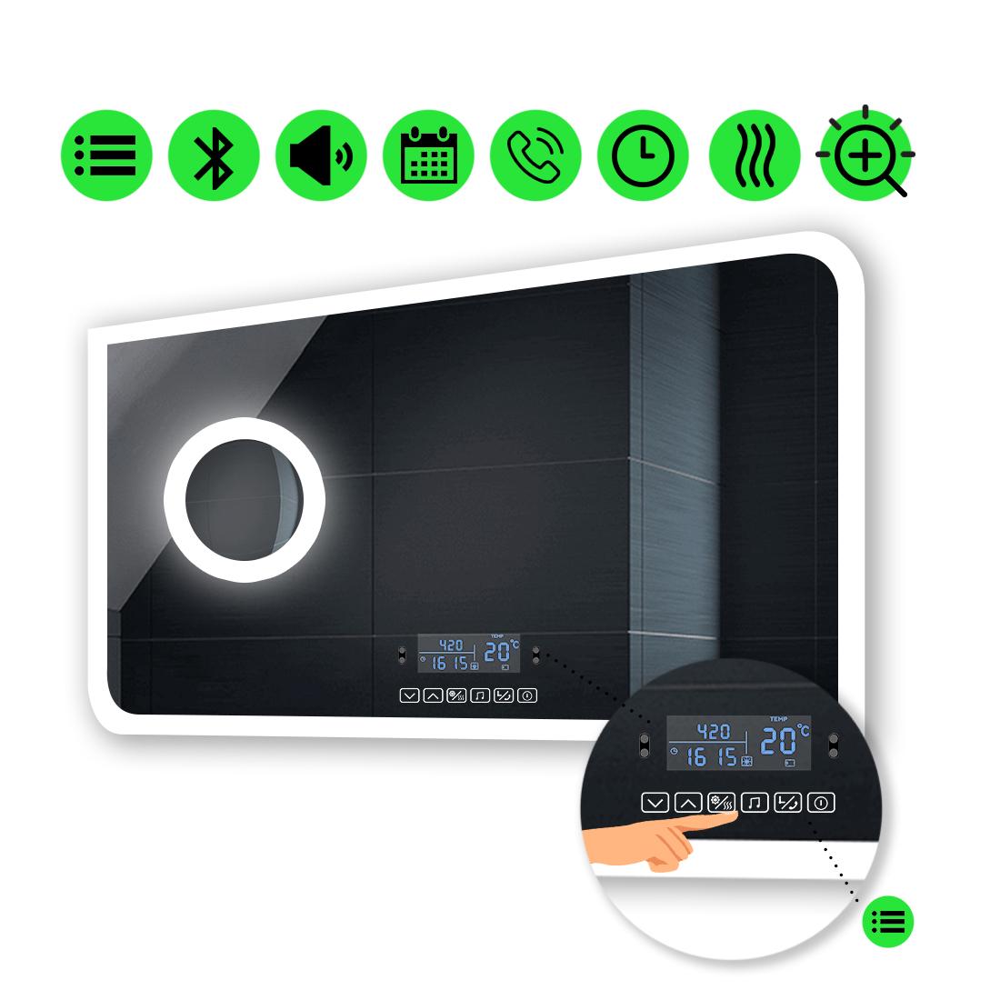 LED-зеркало 100x70 см с Smart-блоком и линзой с подсветкой и подогревом Kruka (Krukag151)