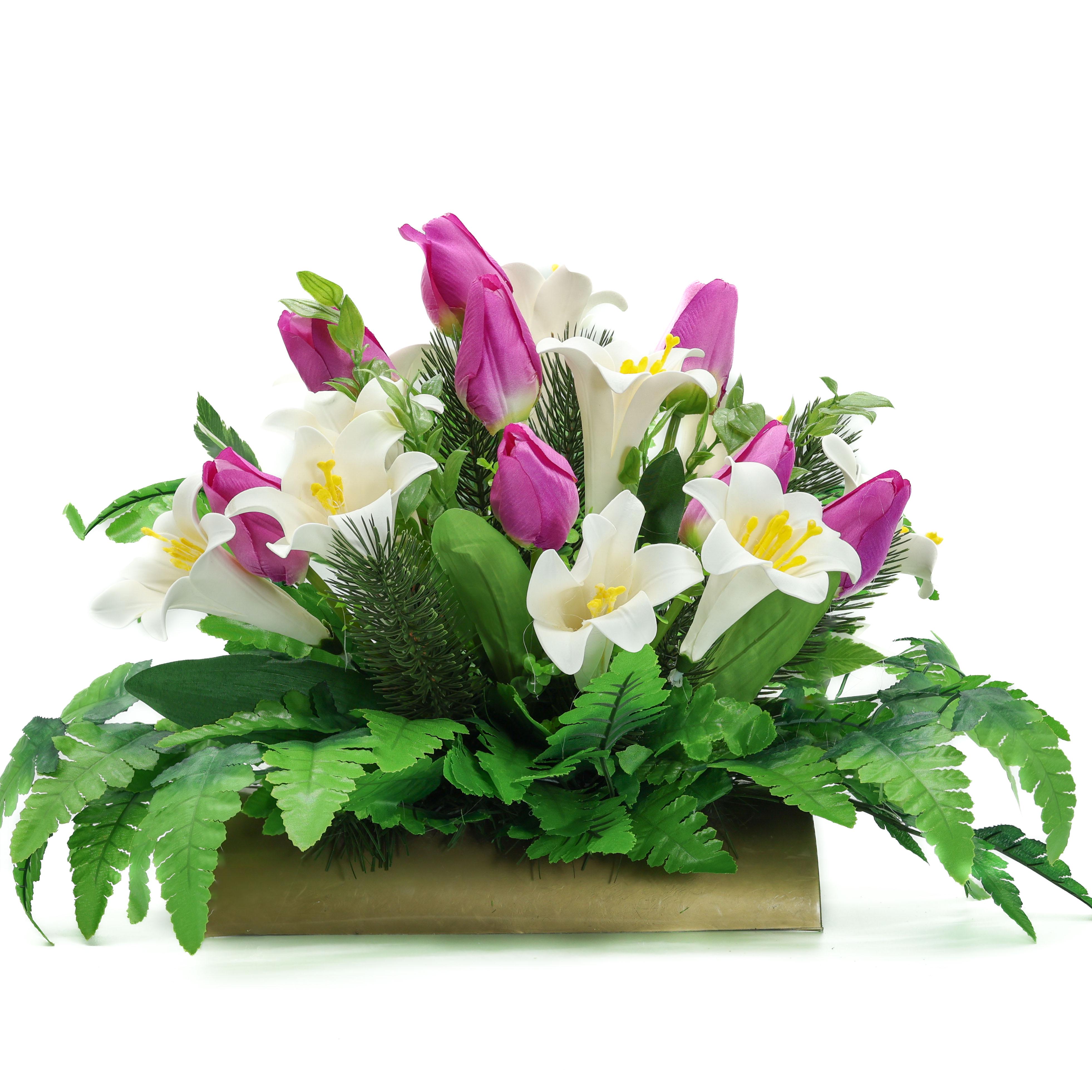 Композиция ритуальная GALA DECOR с искусственными цветами в пластмассовом кашпо 40х30 см (К4030ТЛ-С)