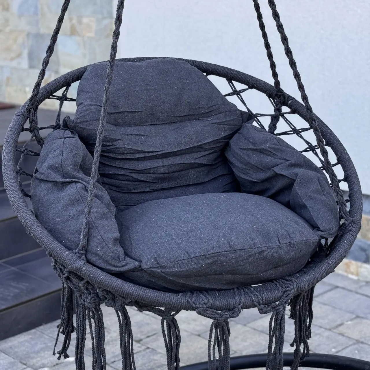 Кресло-качеля гнездо подвесное с подушкой DROM T1 хлопок Темно-серый