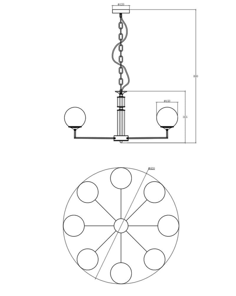 Люстра Edlin PL321163-8 Amiria E27 8x12W IP20 Латунний (28118157) - фото 3
