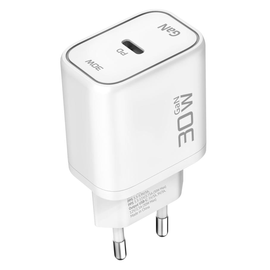 Зарядний пристрій мережевий Ridea RW-GaN30BC Boost Plus 1×USB-C GaN PD/QC/PPS 30 Вт 110-240 В White (38002604)