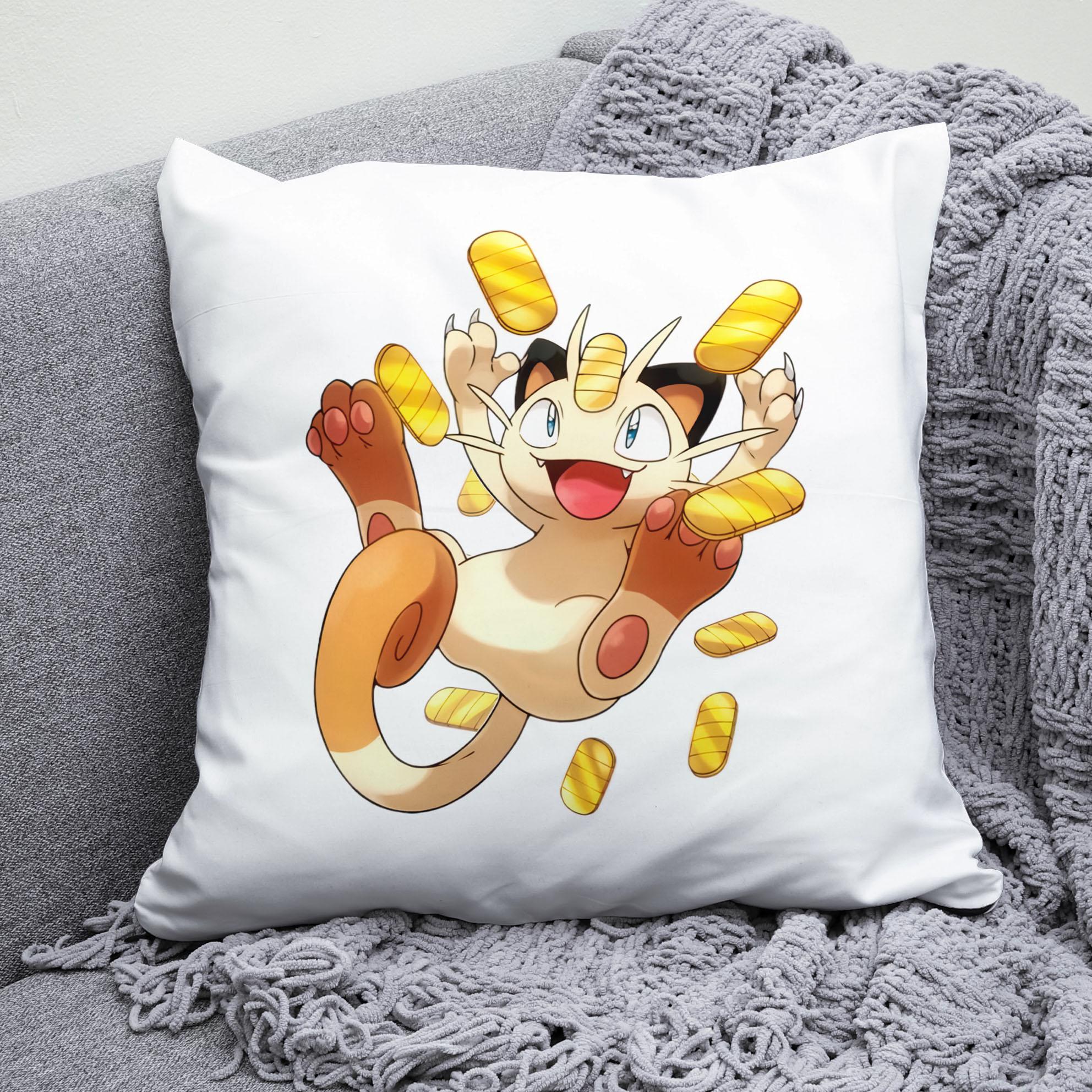 Плюшева подушка квадрат з принтом гри Покемон Мяут