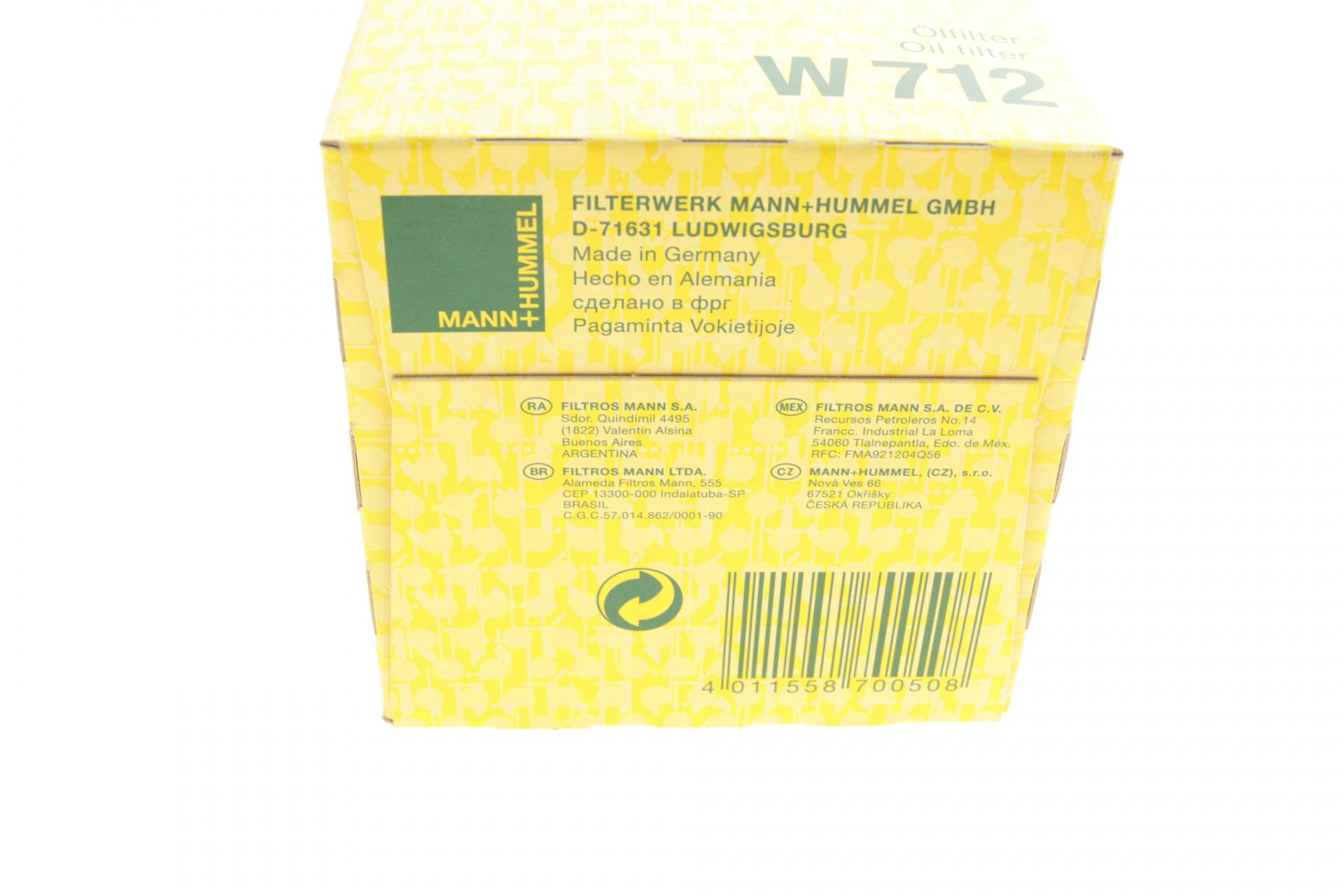 Фільтр масляний Mann-Filter для Opel Kadett/Ascona/Rekord 1,0-2,4i 62-00 бензин (W 712) - фото 5