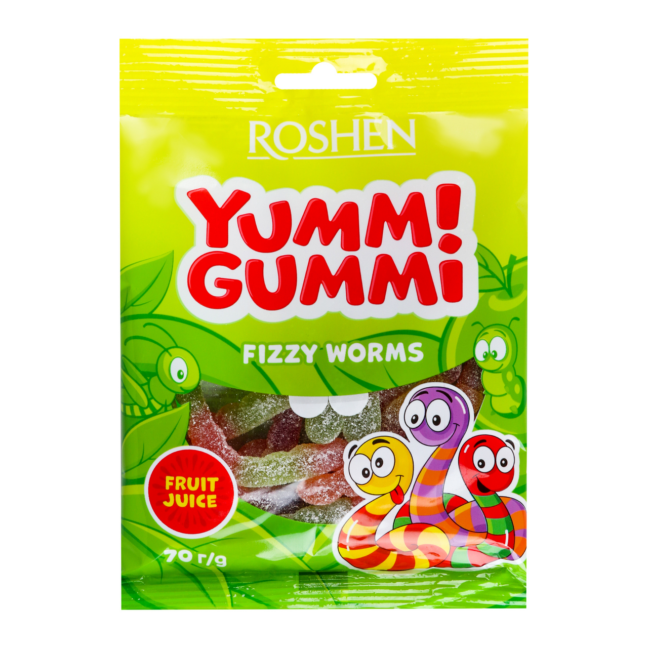 Цукерки желейні Fizzy Worms Yummi Gummi Roshen 70 г (4823077636387)