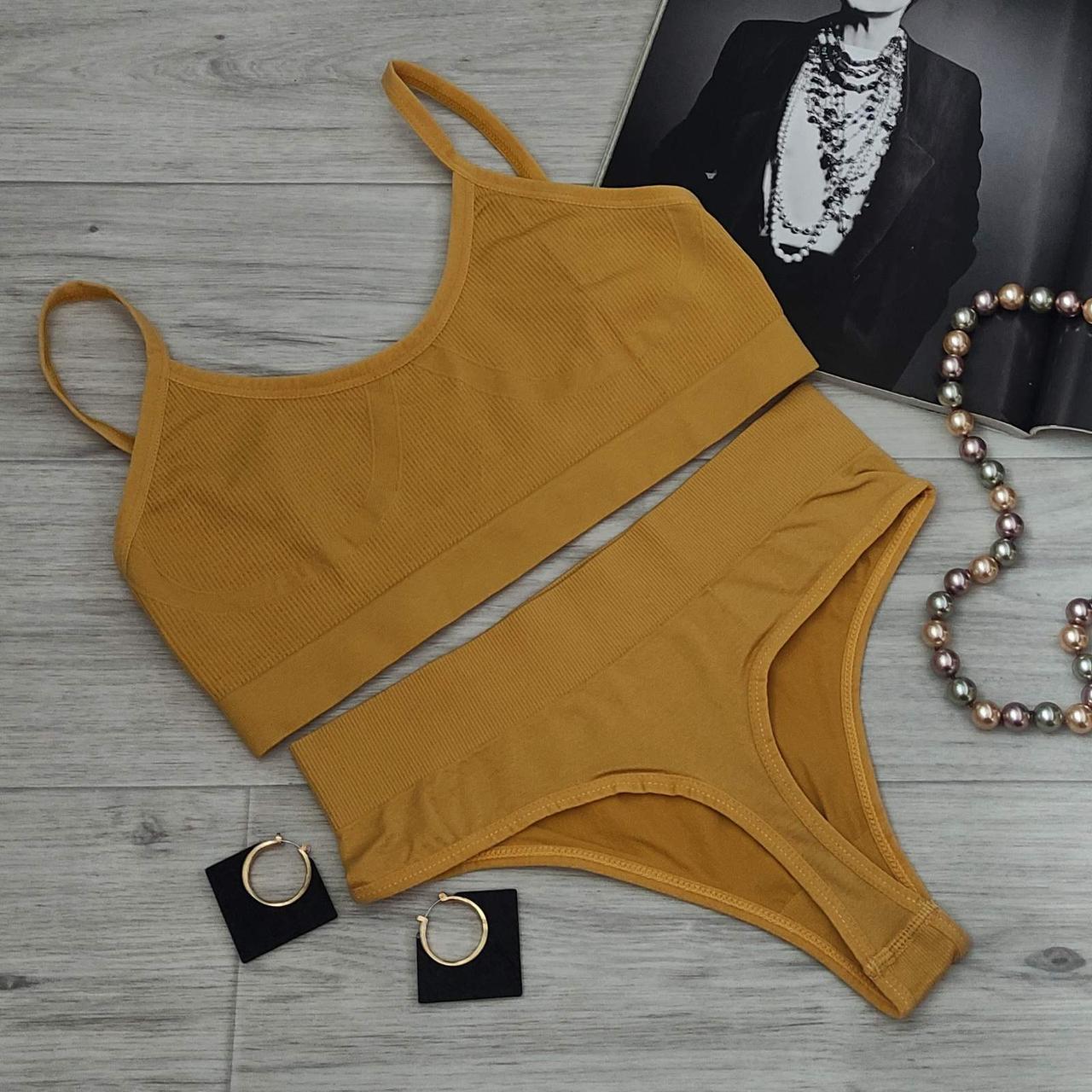 Комплект нижньої білизни в рубчик M/L Жовтий (1710858136) - фото 1