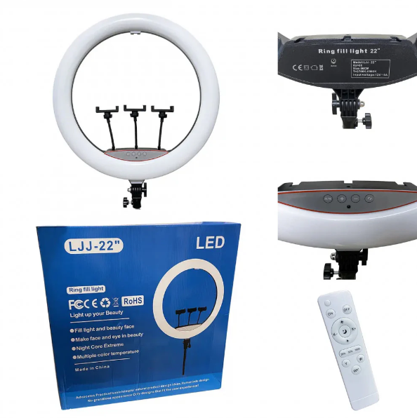 Лампа кольцевая Led 45 см сенсорная 3 режима света 3 держателя/штатив 2 м - фото 7