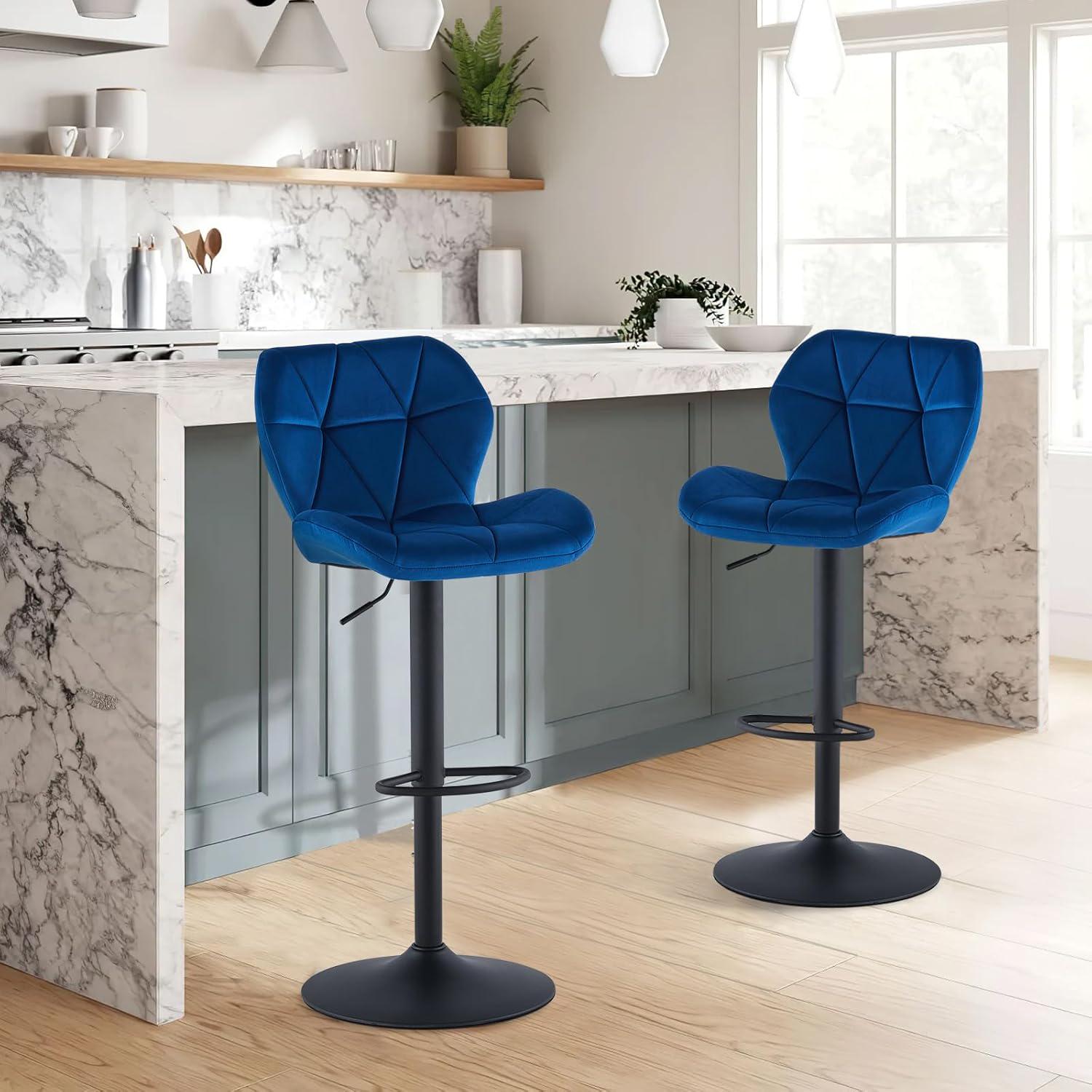 Барный стул со спинкой Bonro B-087 велюр Синий/Черный (5244) - фото 2