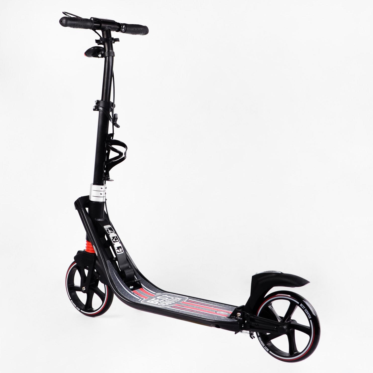 Самокат двухколесный складной Best Scooter фонарик и 2 амортизатора Black/Red (114434) - фото 6