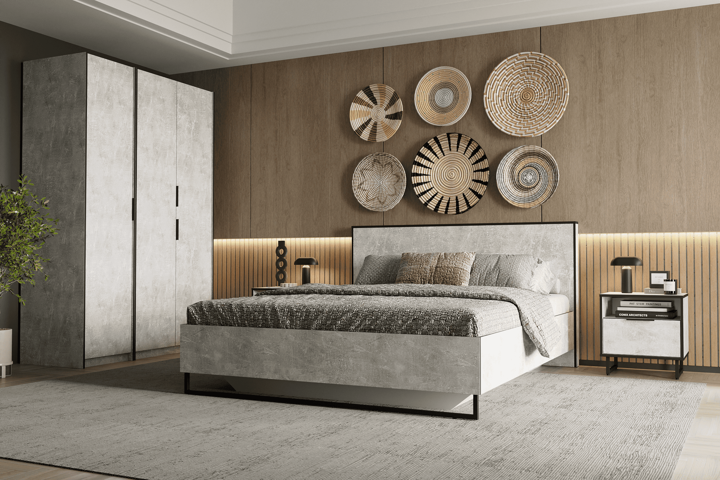 Кровать двуспальная Moreli F-0010 1680x980x2126 мм Бетон (ns-F0010-beton)