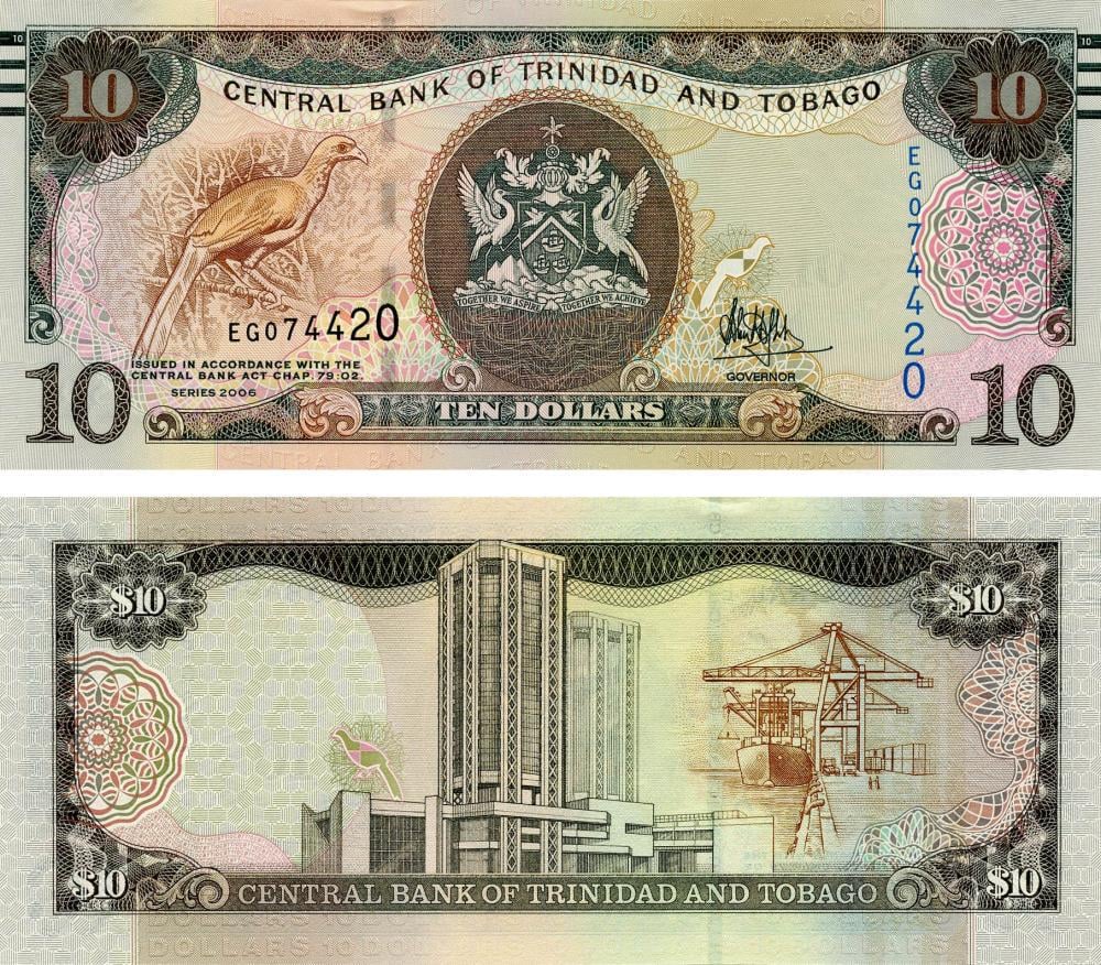 Коллекционная банкнота Тринидад и Тобаго 10 долларов 2006 2018 UNC Птица P57 (Б13388)