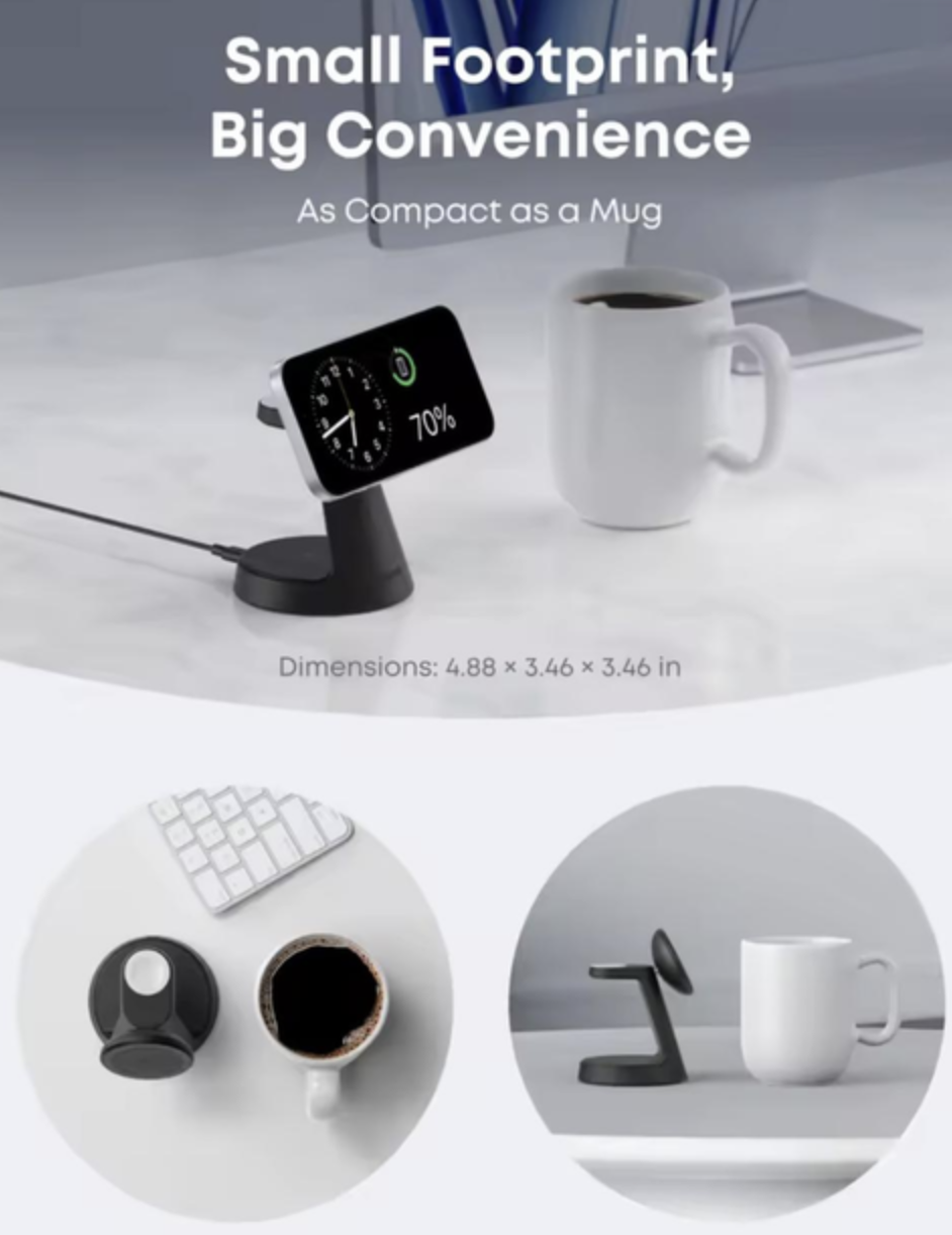 Зарядний пристрій Anker MagGo 3in1 Magsafe Charging Station Qi2 15W Black - фото 2 Зарядний пристрій Anker MagGo 3in1 Magsafe Charging Station Qi2 15W Black - фото 2