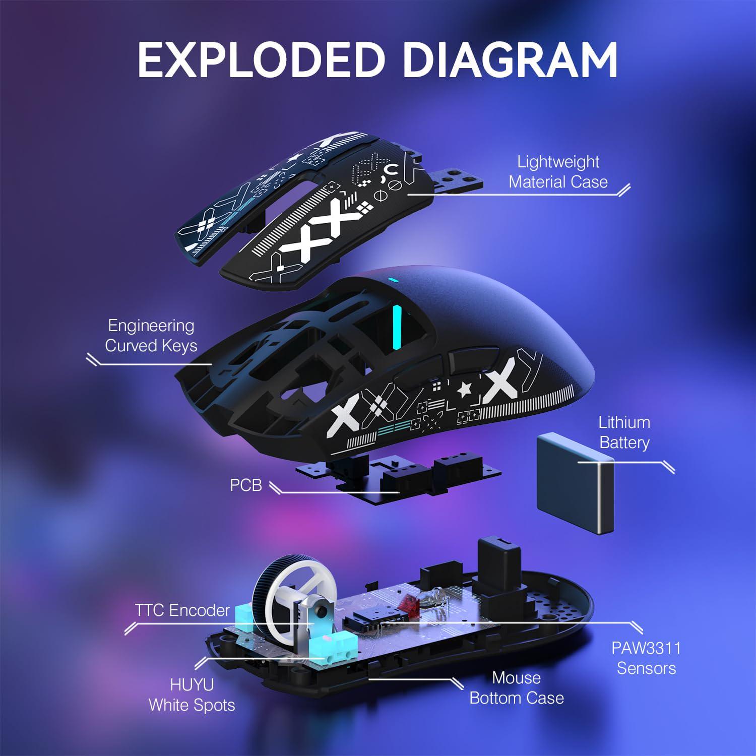 Миша ігрова бездротова attack shark X11 RGB 22K DPI PAW3311 6 кнопок для ПК/Mac Black (2552925126) - фото 4