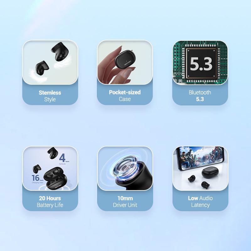 Навушники бездротові Vention Tine T12 Bluetooth 5.3 TWS 20 год відтверення 10 мм AAC/SBC Hi-Fi водонепроникні IPX4 Білий (NBLW0) - фото 3