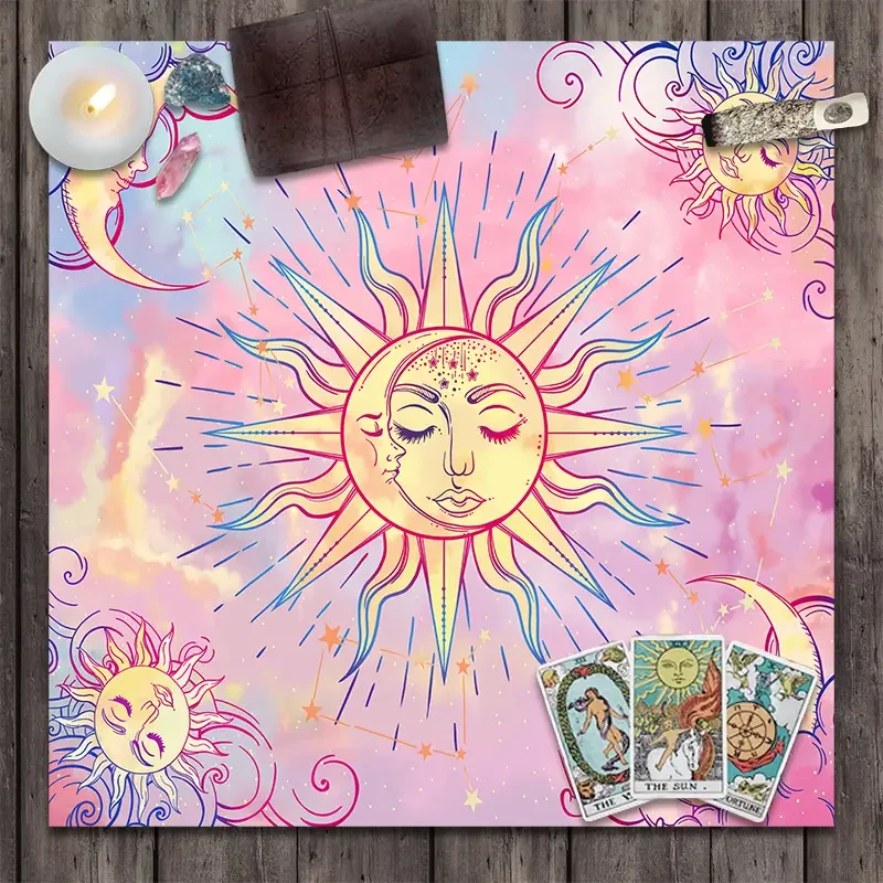Скатерть для гадания на рунах Солнце и Луна 75х75 см Розовый