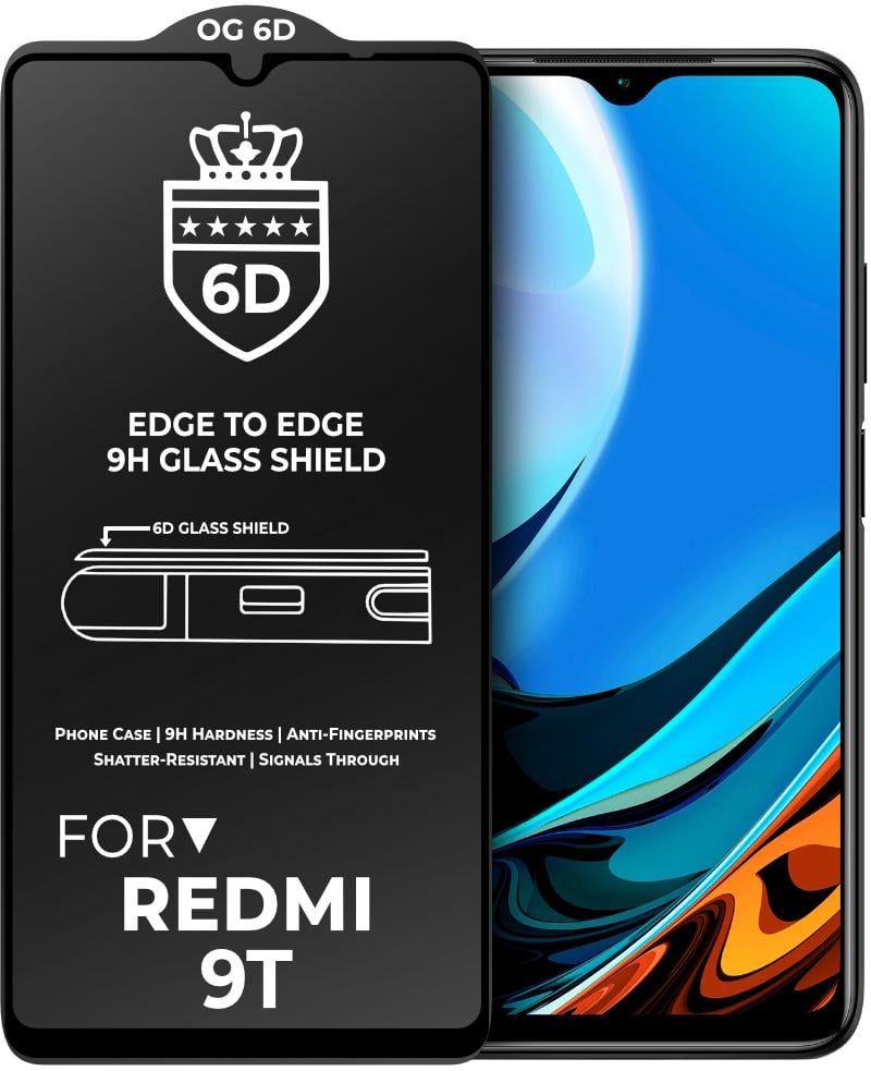 Защитное стекло 6D OG Crown Xiaomi Redmi 9T Black (20858)
