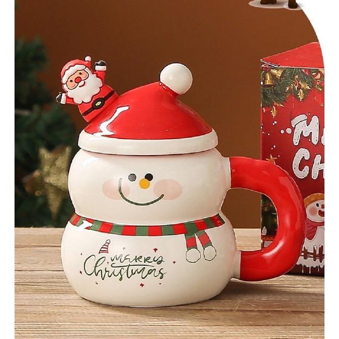 Кружка рождественская VollfitYYu Снеговик в красной шапке с крышкой и ложкой 400 мл (2672862)