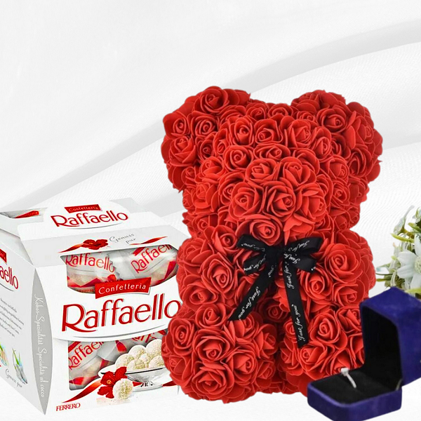 Искусственные цветы Мишка из роз и конфеты Raffaello (2104618449)