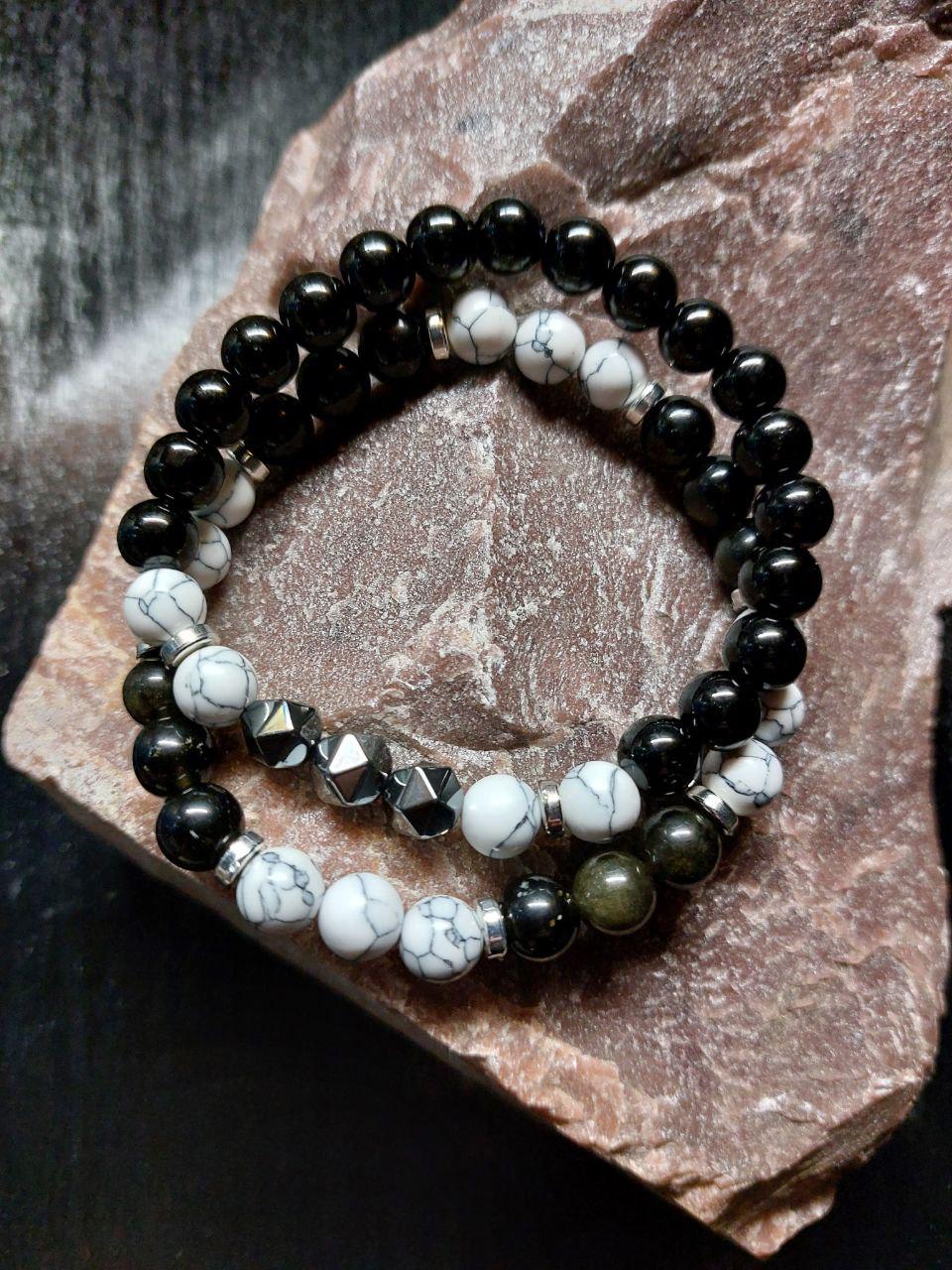 Браслеты LITAURS из натурального камня агат/говлит/гематит d 8 мм М 15-17 см Черный (250211)