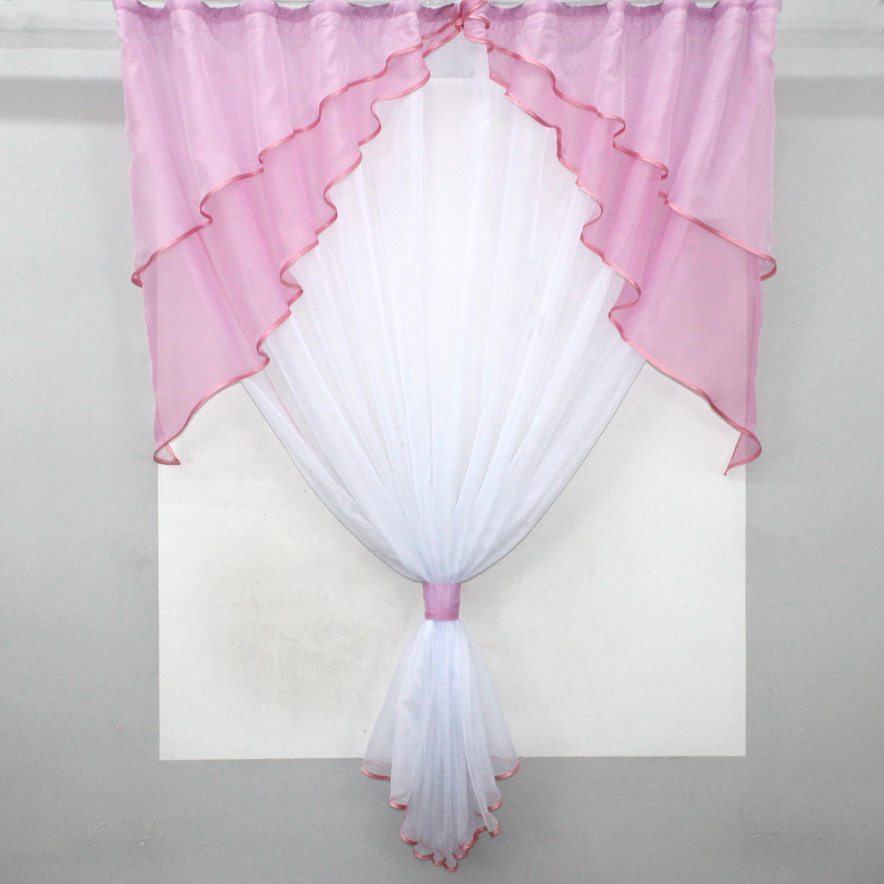 Занавеска кухонная VR-Textil № 114к ламбрекен и тюль 270х170 см Розовый/Белый (52-0533)