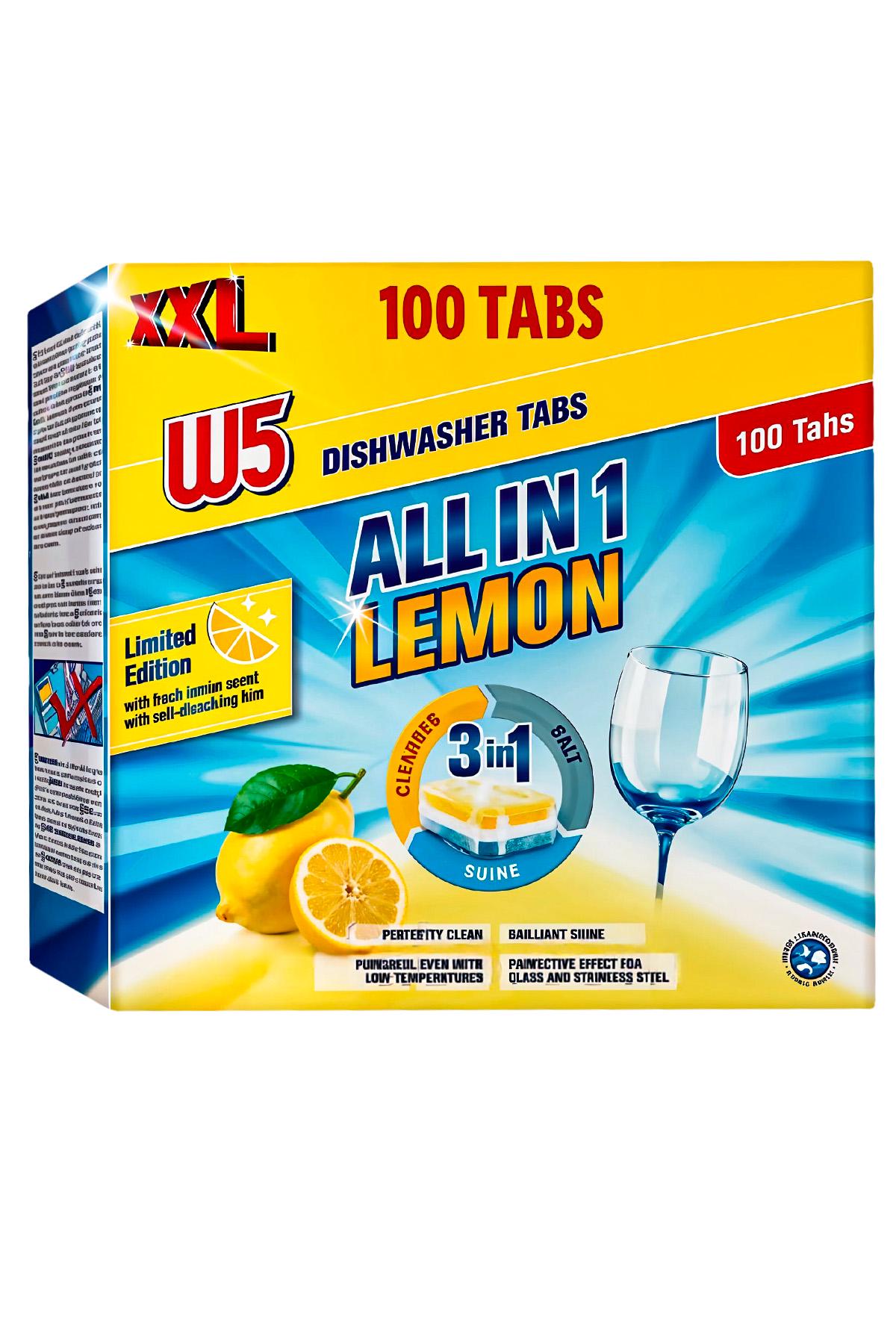 Таблетки для посудомоечной машины All in 1 Lemon W5 100 шт. (552916980)