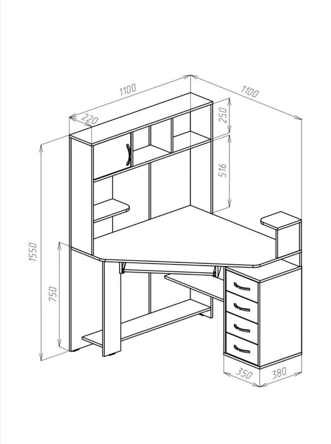 Стіл кутовий комп'ютерний письмовий з тумбою і полицями Венге (555268) - фото 2