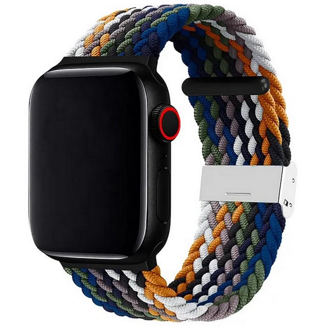 Ремешок плетеный нейлоновый для Apple Watch 42/44/45/49 мм Rainbow Denim (nrny04_Rd)