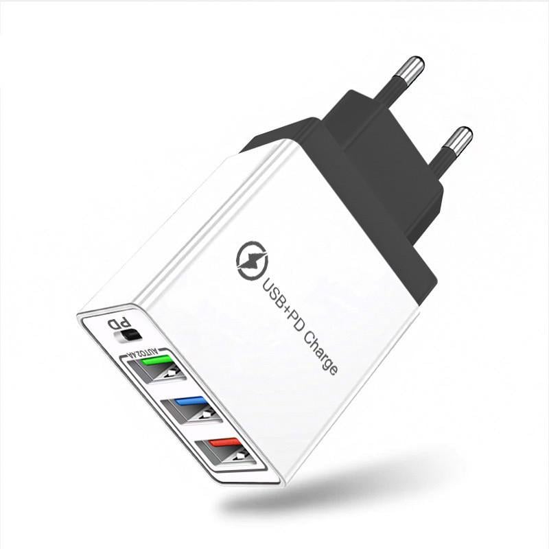 Зарядное устройство сетевое Quick Charge 3.0 на три USB порта +PD Черно-белый (995642250)