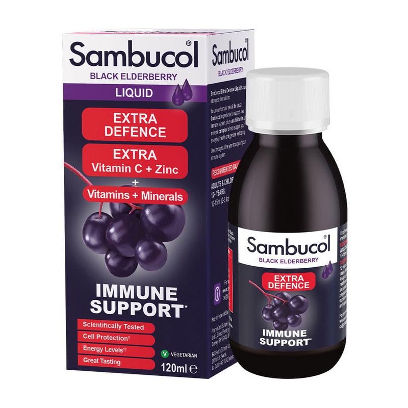 Чорна бузина сироп з вітаміном C і цинком Sambucol Extra Defence Liquid 120 мл